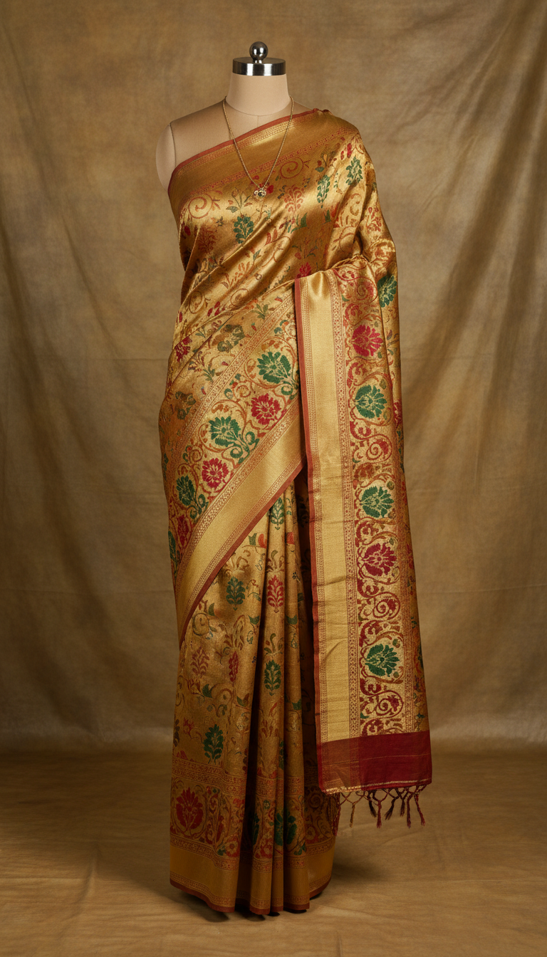 Antique Gold Saree with Intricately Woven Pallu