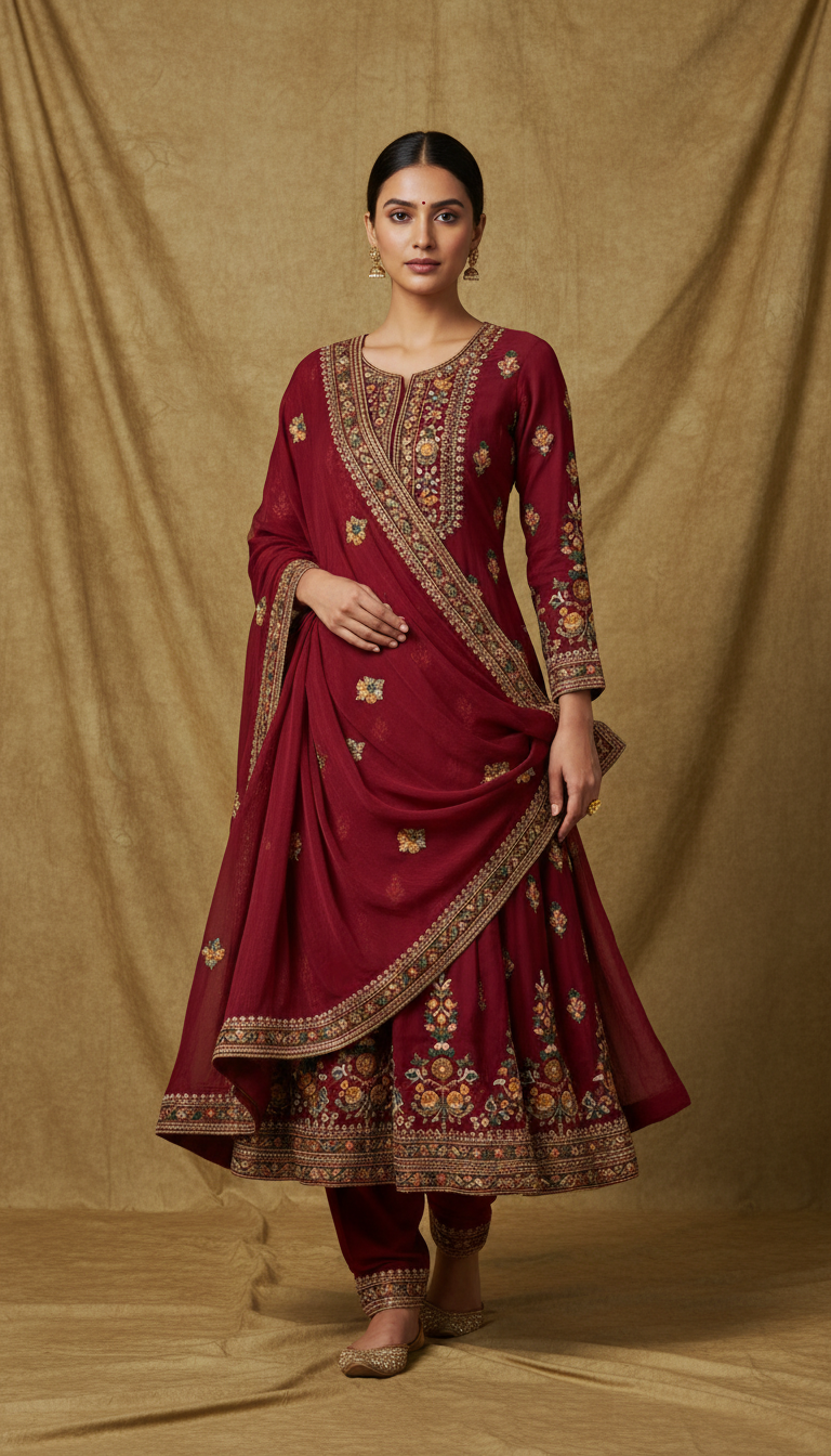 Deep Ruby Salwar Suit with Embroidered Dupatta