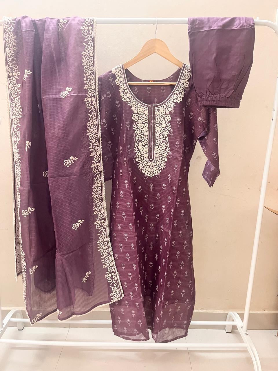 Plum Embroidered Suit Set
