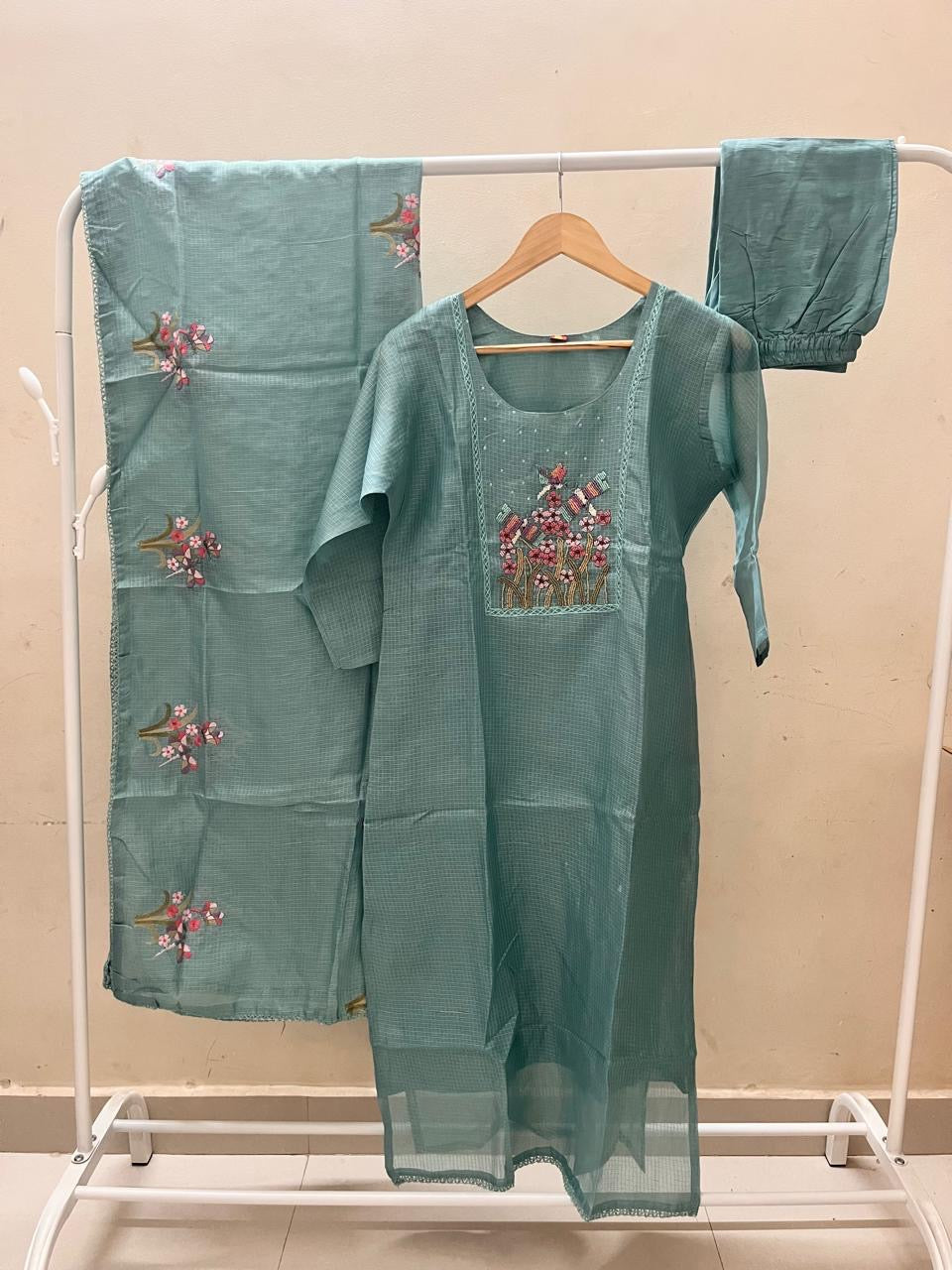 Sea Green Embroidered Suit Set